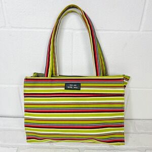 Kate Spade New York Striped Canvas Tote Bag Lime Green Red Navy Multi Color